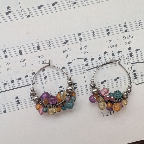 Jewelry - Vintage Colorful Beaded Hoop Earrings